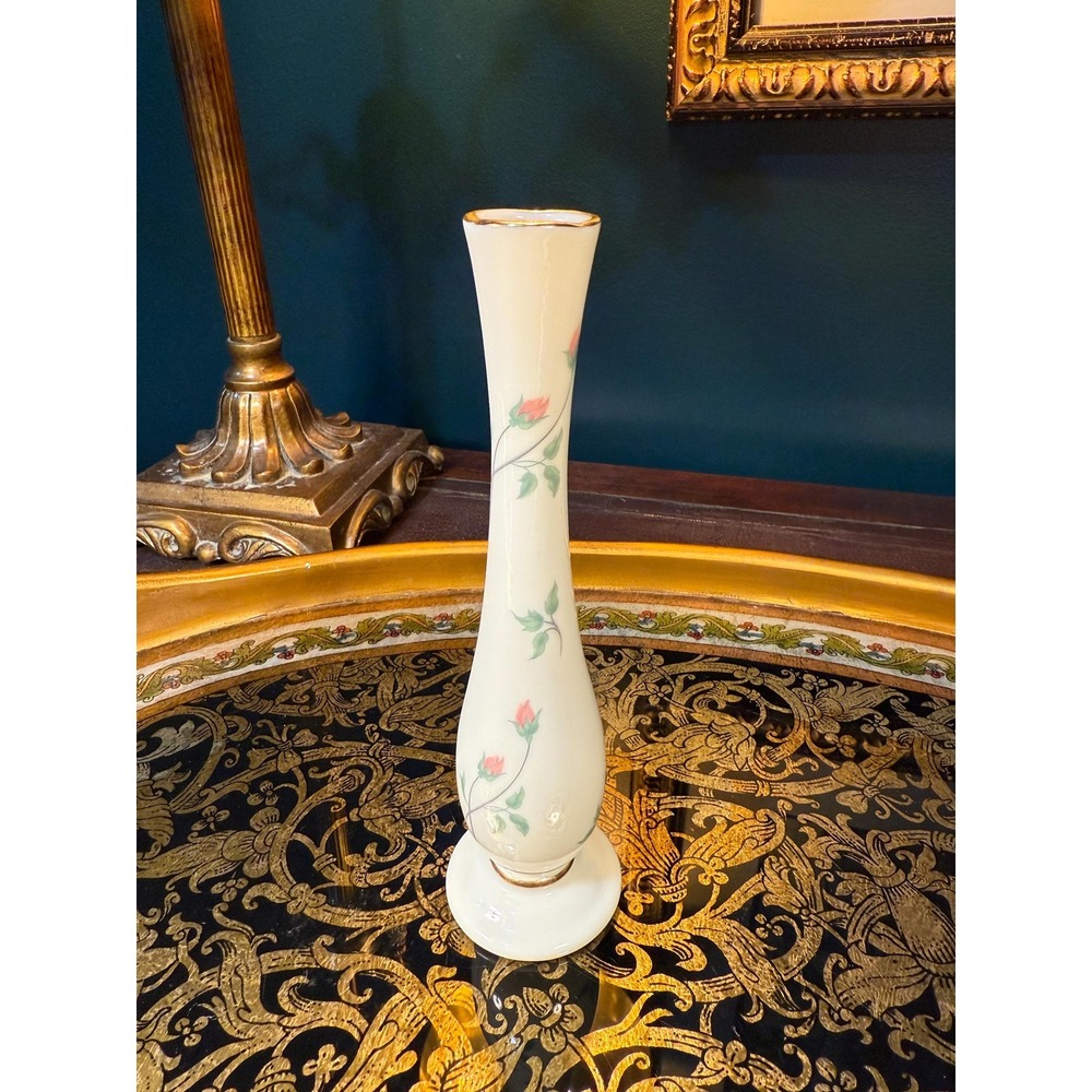 Vintage Lenox Rose Manor Bud Vase: 24k Gold Porcelain Floral Vase